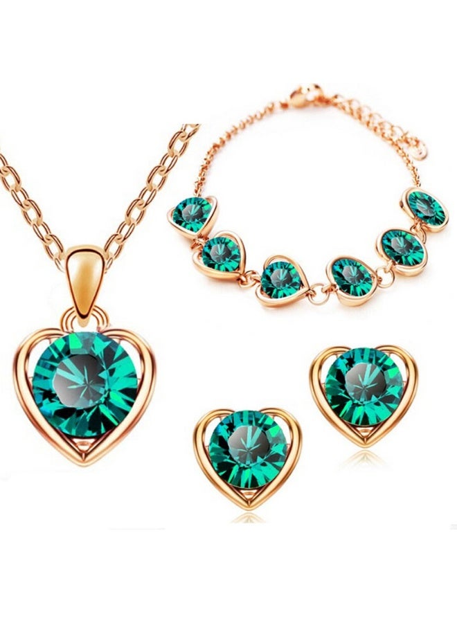 Innoshine Heart-Shaped Green Gemstone Jewelry Set, 4-Piece Love Theme Necklace, Bracelet, Earrings and Ring Suite - Image 2