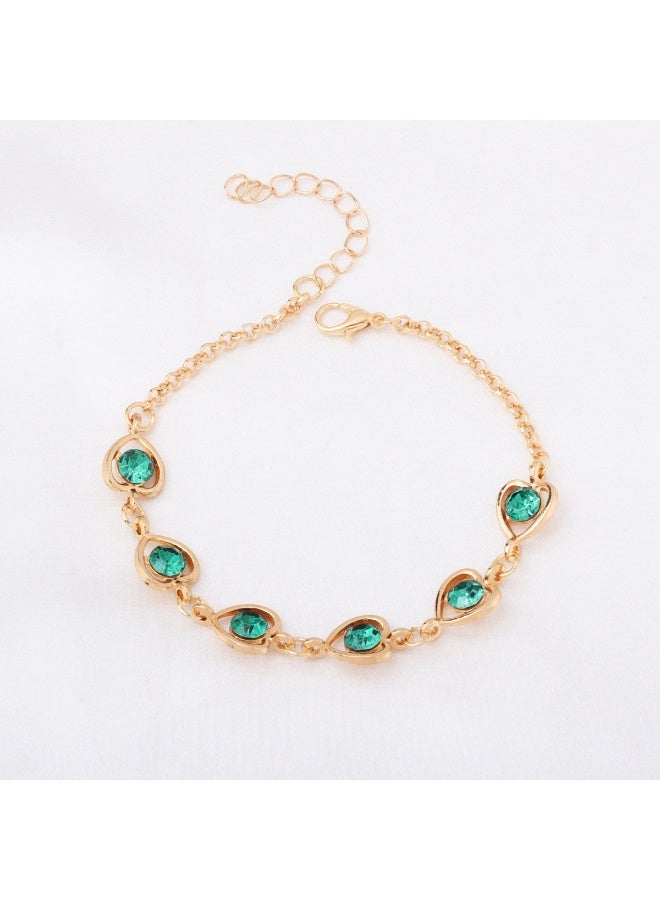 Innoshine Heart-Shaped Green Gemstone Jewelry Set, 4-Piece Love Theme Necklace, Bracelet, Earrings and Ring Suite - Image 5