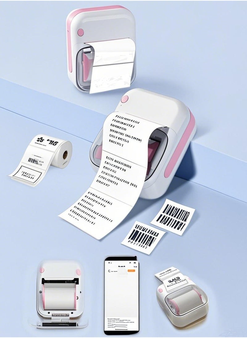 Generic New wireless Bluetooth label printer with 1 roll 50*30mm white label sticker and USB cable, portable ink-free thermal labeling machine, label making machine for barcode label printer, mini portable Bluetooth thermal labeling machine, ideal for supermarkets, retail stores and home printing barcodes  - Image 1