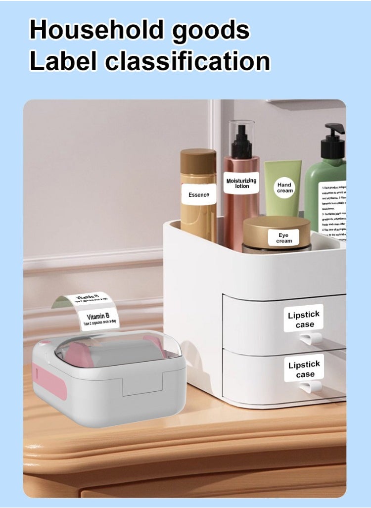 Generic New wireless Bluetooth label printer with 1 roll 50*30mm white label sticker and USB cable, portable ink-free thermal labeling machine, label making machine for barcode label printer, mini portable Bluetooth thermal labeling machine, ideal for supermarkets, retail stores and home printing barcodes  - Image 4