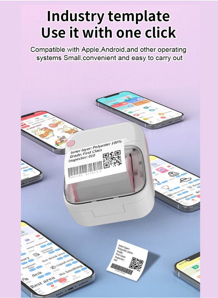 Generic New wireless Bluetooth label printer with 1 roll 50*30mm white label sticker and USB cable, portable ink-free thermal labeling machine, label making machine for barcode label printer, mini portable Bluetooth thermal labeling machine, ideal for supermarkets, retail stores and home printing barcodes  - Image 2
