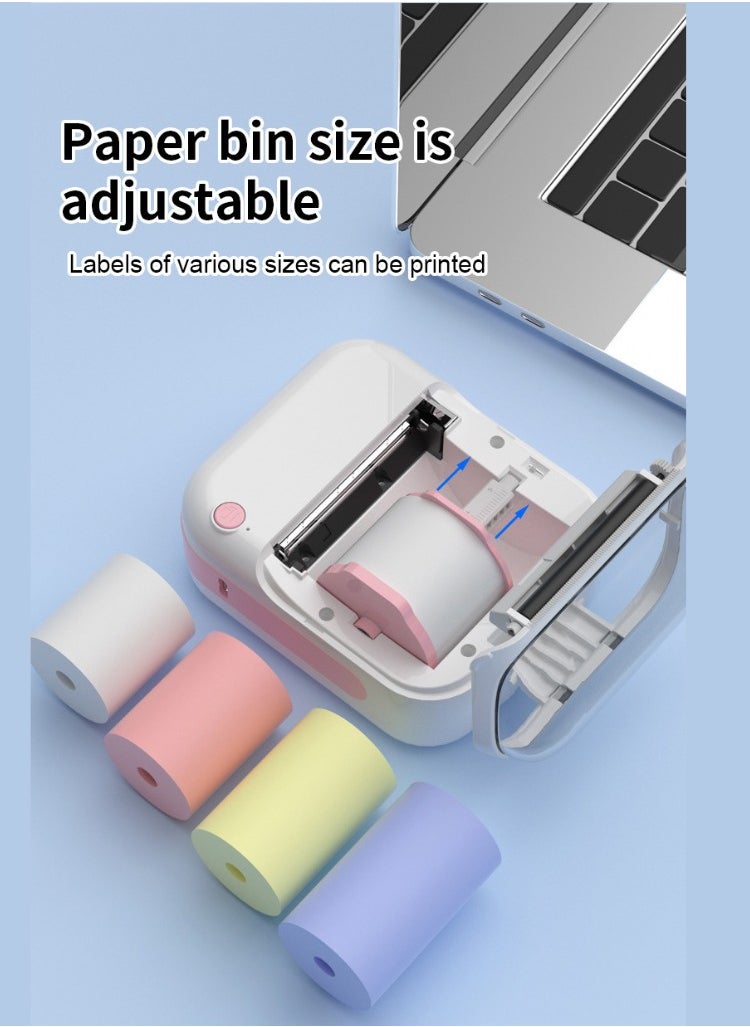 Generic New wireless Bluetooth label printer with 1 roll 50*30mm white label sticker and USB cable, portable ink-free thermal labeling machine, label making machine for barcode label printer, mini portable Bluetooth thermal labeling machine, ideal for supermarkets, retail stores and home printing barcodes  - Image 3