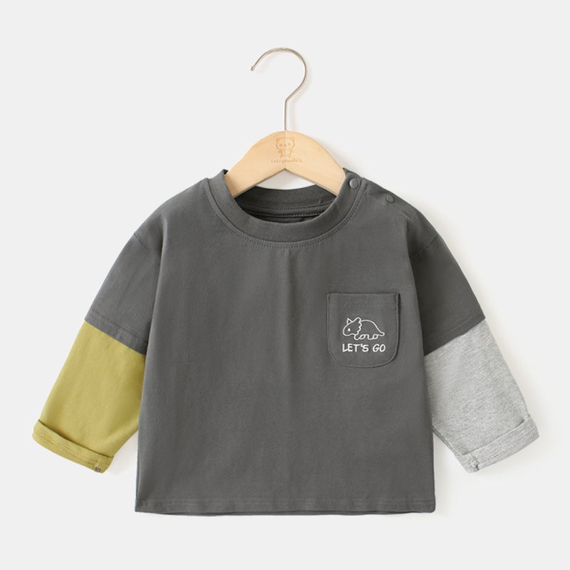 Kaka Panda Baby Two-In-One Long-Sleeve T-Shirt for Children,Spring Outfit,Boys and Girls Base Shirt,Baby Top