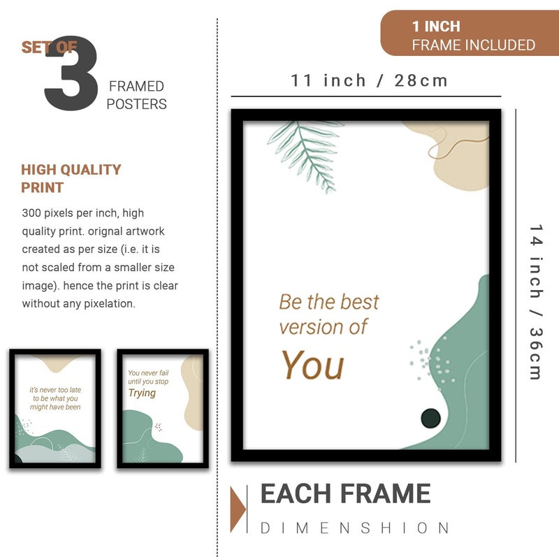 HEVEA Motivational Quotes Framed Wall Posters/Paintings with Frame Wall Paintings Hangings Framed Wall Art Paintings (11 inch x 14 inch, Framed, Multicolor) -Set of 3 - Image 2