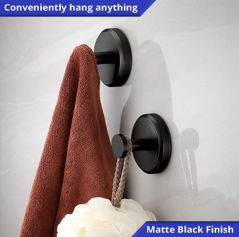 HOME SO Suction Cup Hooks for Shower, Bathroom, Kitchen, Glass Door, Mirror, Tile – Loofah, Towel, Coat, Bath Robe Hook Holder for Hanging up to 15 lbs – Waterproof & Rustproof, Matte Black (2-Pack) - Image 2