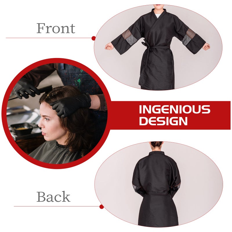 Hair Salon Smocks for Clients, Protective Long Sleeve Robe with Adjustable Tie Waist - Image 5