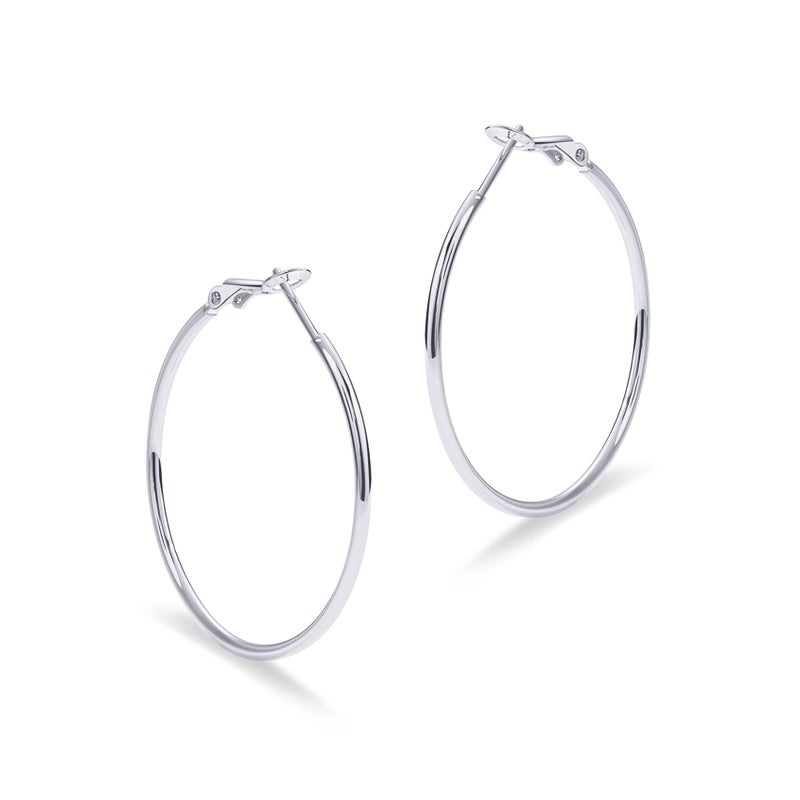 PAVOI 14K Gold Plated 925 Sterling Silver Post Hoops | Large Hoops Earring | Lightwight Gold Hoop Earrings for Women (White Gold,40mm) - Image 3