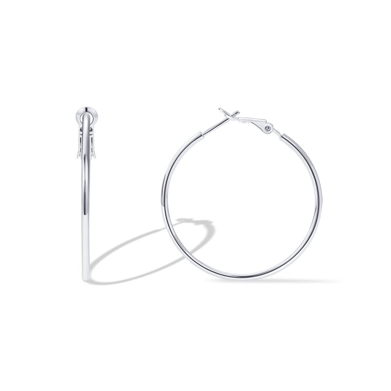 PAVOI 14K Gold Plated 925 Sterling Silver Post Hoops | Large Hoops Earring | Lightwight Gold Hoop Earrings for Women (White Gold,40mm) - Image 1