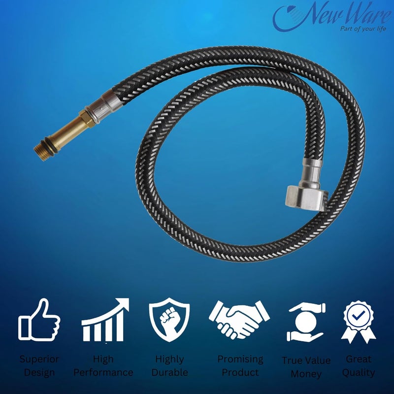 NEW WARE ® أنبوب توصيل مزدوج المقبض من الفولاذ المقاوم للصدأ لخلاط الحوض - حوض المطبخ والحمام | أنبوب توصيل الماء الساخن والبارد لخلاط الماء المثبت على الطاولة والسطح (عبوة من 2) (24 بوصة) - Image 4