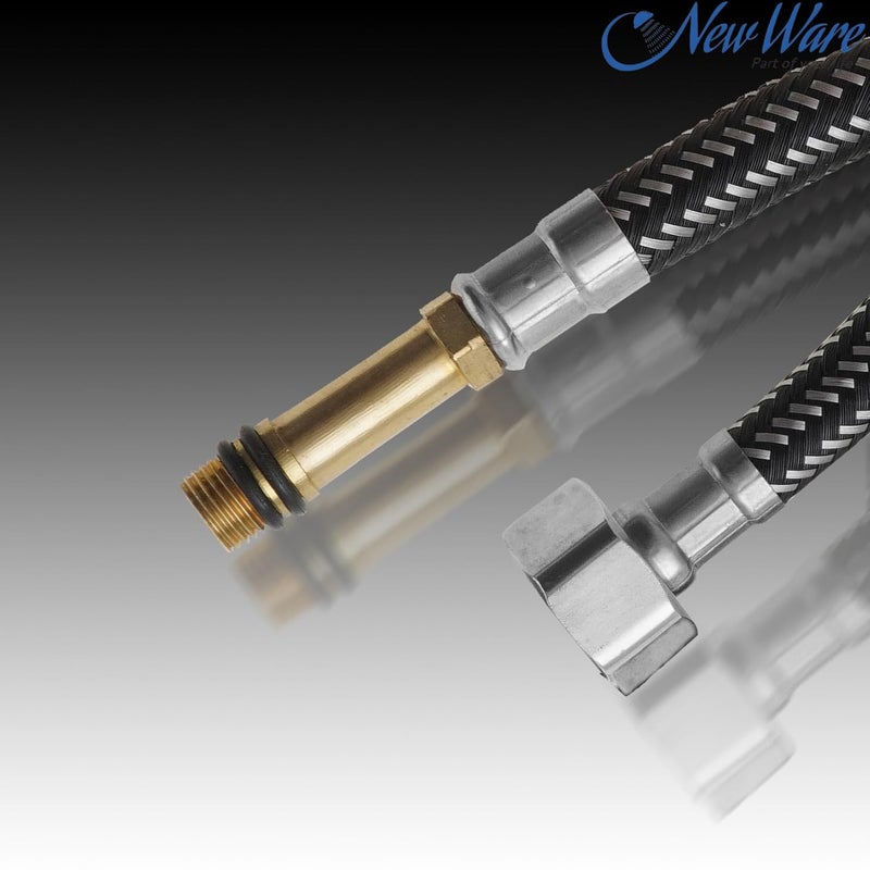 NEW WARE ® أنبوب توصيل مزدوج المقبض من الفولاذ المقاوم للصدأ لخلاط الحوض - حوض المطبخ والحمام | أنبوب توصيل الماء الساخن والبارد لخلاط الماء المثبت على الطاولة والسطح (عبوة من 2) (24 بوصة) - Image 2