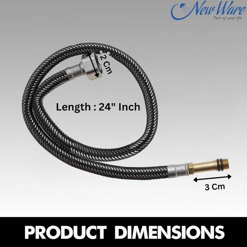 NEW WARE ® أنبوب توصيل مزدوج المقبض من الفولاذ المقاوم للصدأ لخلاط الحوض - حوض المطبخ والحمام | أنبوب توصيل الماء الساخن والبارد لخلاط الماء المثبت على الطاولة والسطح (عبوة من 2) (24 بوصة) - Image 5