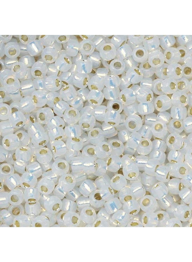 Seed Beads, Round 11/0#2100 'Silver Lined Milky White', 8 Grams