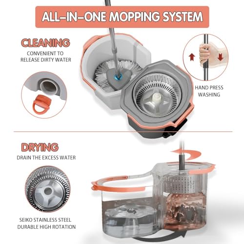 HEMOVIA Spin Mop & Bucket Set – Hemovia 360° Magic Spin Mop with Stainless Steel Wringer, Extra Refill, Easy Floor Cleaning for Home (Tiles, Marble & Wooden Floors) - Image 5