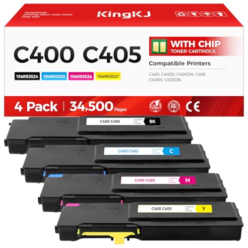 KingKJ C400 C405 Extra High-Yield Toner Cartridge Set 4-Pack Black Cyan Magenta Yellow 106R03524 106R03525 106R03526 106R03527 Replacement for Xerox Versalink C400 C400D C400DN C405 C405N C405DN Printer Ink - Image 1