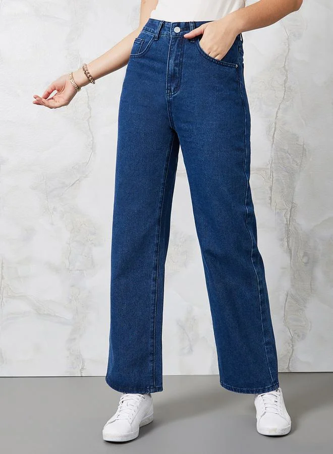 Styli High Rise Wide Leg Jeans with Belt Loops