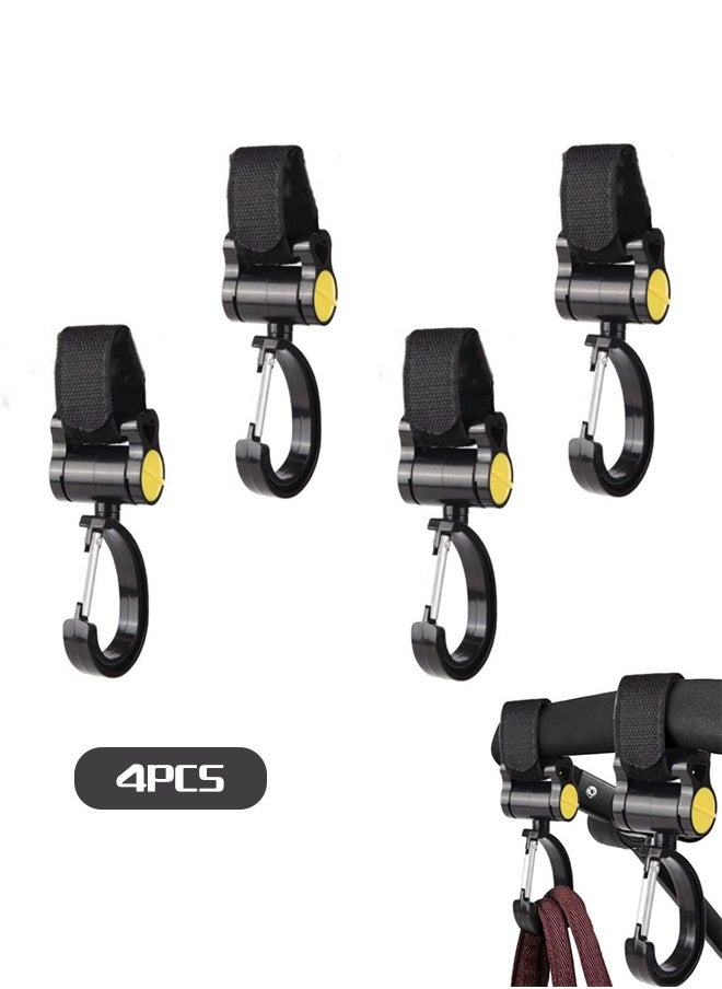Sweet Life 4 Pcs Stroller Clip, Hanging Multipurpose 360° Rotation Diaper Bag Hanger for Walker Rollator Crutches Wheelchair Shopping Cart Car Back Seat Purses Bike Wheelchair Pushchair  - Image 1