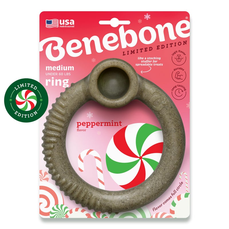 Benebone Peppermint Ring Limited Edition Holiday Flavor Durable Chew Toy for Aggressive Chewers Made in USA Medium - Image 2