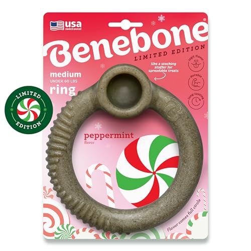 Benebone Peppermint Ring Limited Edition Holiday Flavor Durable Chew Toy for Aggressive Chewers Made in USA Medium - Image 1