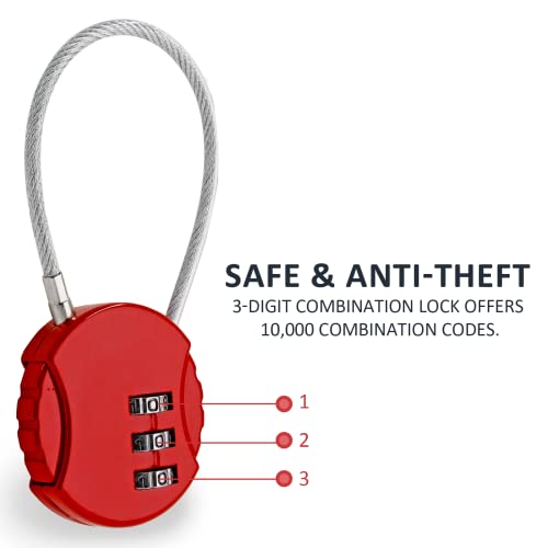 Litoexpe 4 Pcs Combination Lock, 3 Digit Outdoor Waterproof Padlock Code Lock Cable Luggage Locks for Backpack, Suitcase, Door (4 Colors) - Image 3