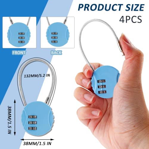 Litoexpe 4 Pcs Combination Lock, 3 Digit Outdoor Waterproof Padlock Code Lock Cable Luggage Locks for Backpack, Suitcase, Door (4 Colors) - Image 2