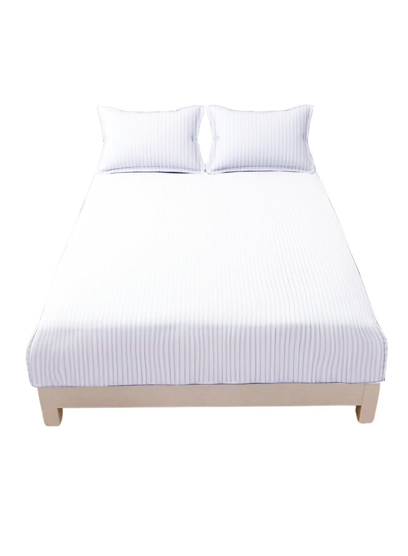 المنزل الذكي هوم سمارت ملاءة سرير مخططة من القطن مع غطاء وسادة (أبيض) - Image 1