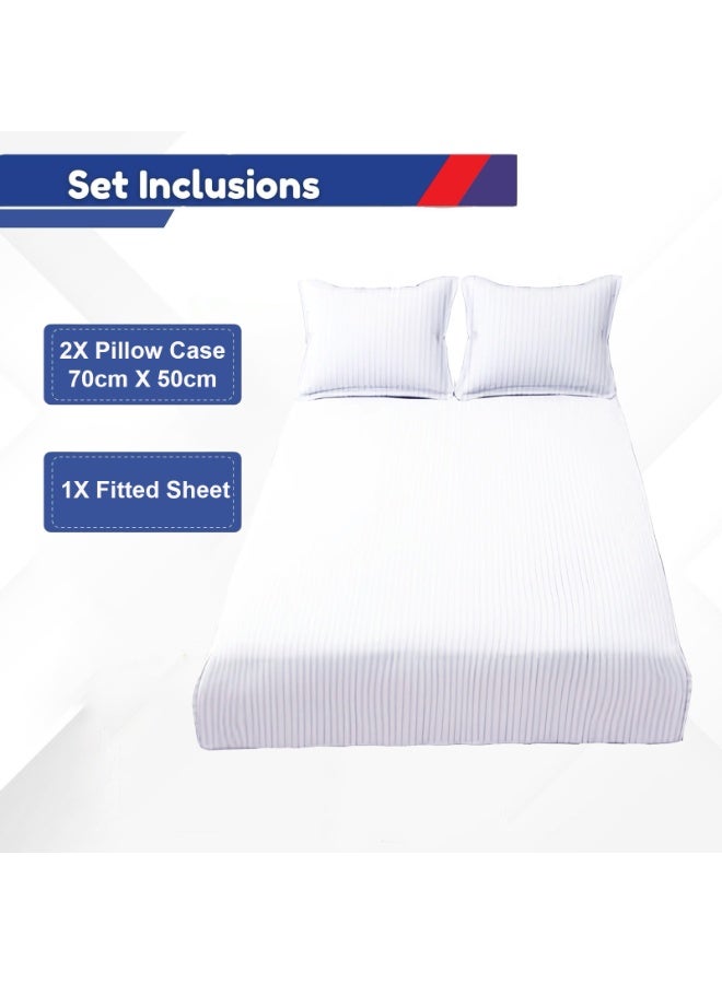 المنزل الذكي هوم سمارت ملاءة سرير مخططة من القطن مع غطاء وسادة (أبيض) - Image 2