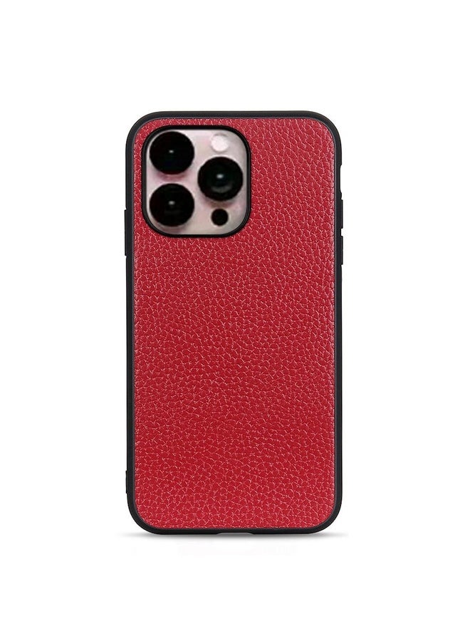 Case Cover For iPhone 14 Pro Max Litchi Texture Genuine Leather Phone Case (Red)