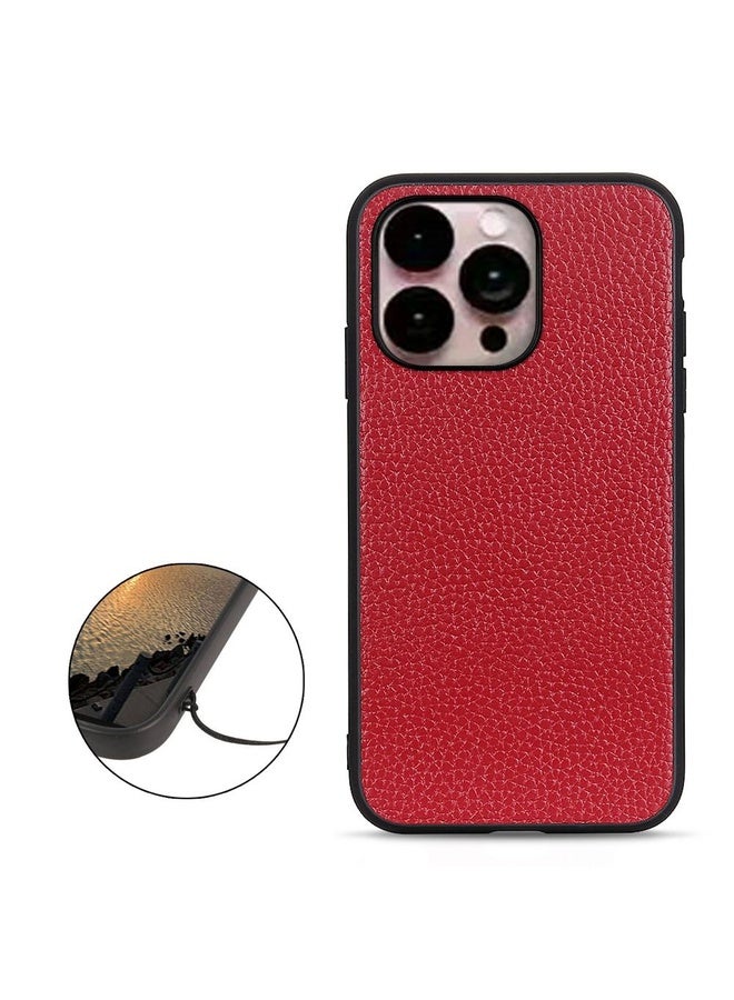 Case Cover For iPhone 14 Pro Max Litchi Texture Genuine Leather Phone Case (Red)
