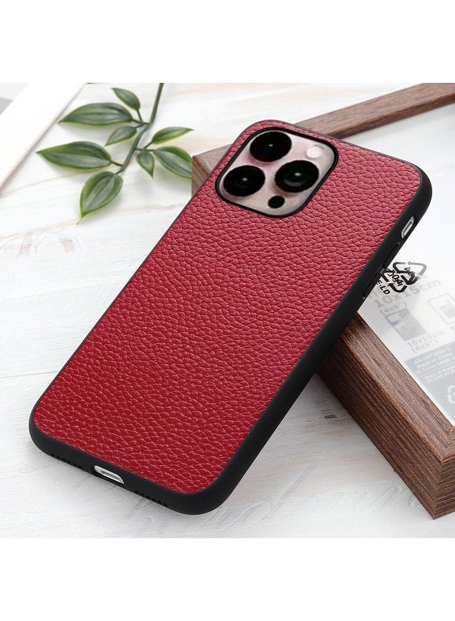 Case Cover For iPhone 14 Pro Max Litchi Texture Genuine Leather Phone Case (Red)