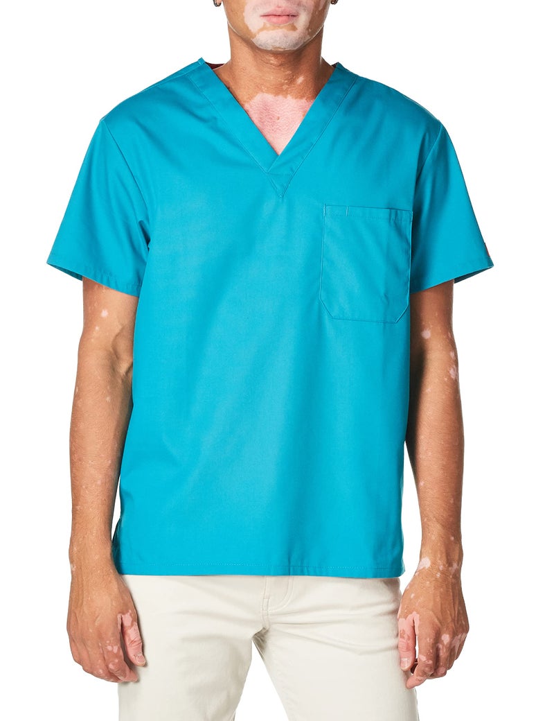 Dickies Unisex V-Neck Scrub Top, Teal Blue, X-Large - Image 1