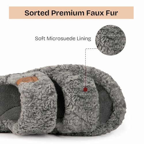 EverFoams Womens Fuzzy Open-toe Slippers Soft Comfy Memory Foam Indoor House Shoes Cool Gray,5-6 US - Image 4