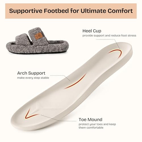 EverFoams Womens Fuzzy Open-toe Slippers Soft Comfy Memory Foam Indoor House Shoes Cool Gray,5-6 US - Image 3