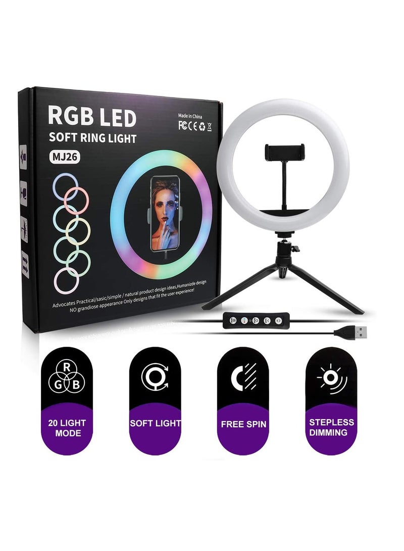 MJ26 RGB LED Soft Ring Light  for Camera Smartphone YouTube Video Shooting - Image 5
