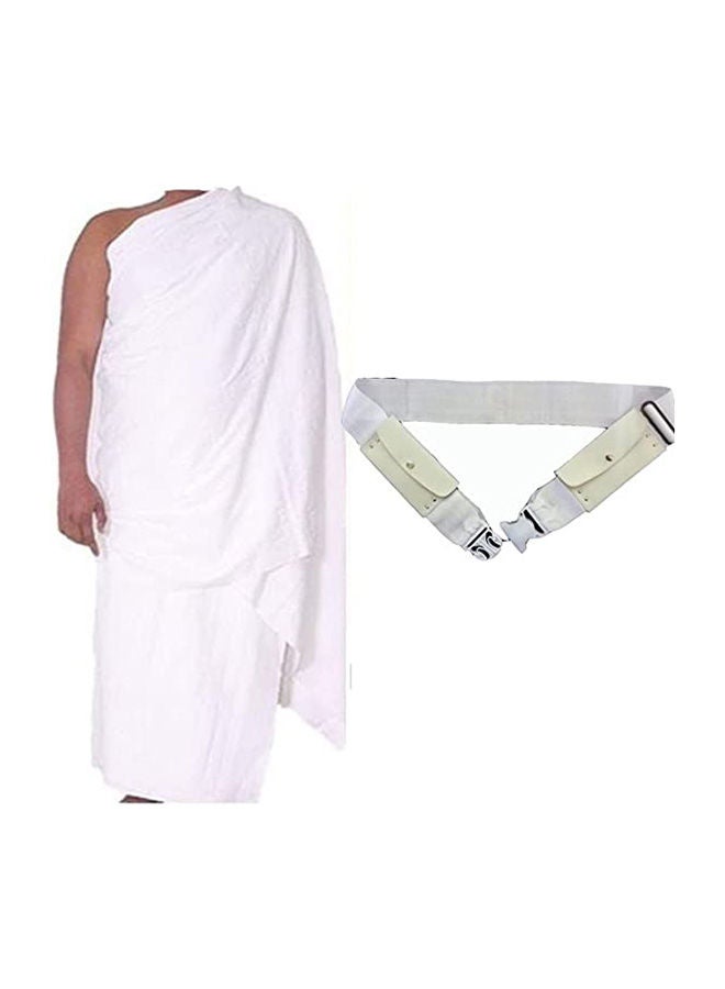 2-Piece Hajj And Umrah Men Ahram Ehram Ihram Super 100% Cotton Pure White With Non Stitched Soft, Strong Belt Set  - Image 1