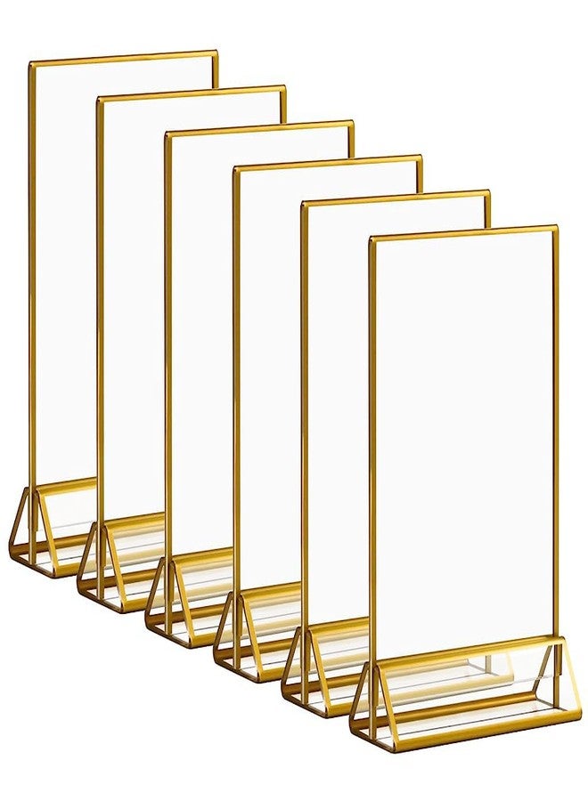 Climberty® Acrylic Gold Sign Holders, 5.9x8.2 inch Clear Picture Frames with Gold Borders and Vertical Stand, Double Sided Table Menu Display Stand for Restaurant Signs, Party Table and Photos 6Pcs - Image 1
