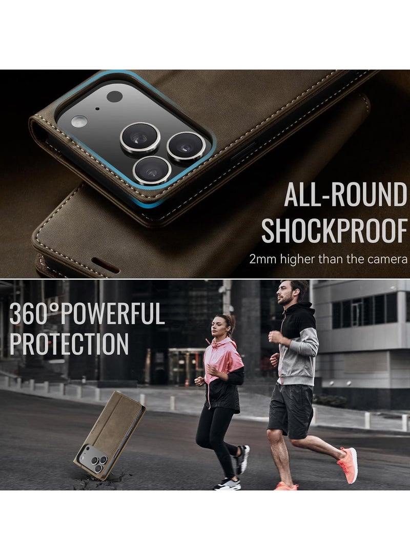 iPhone 17 Pro Max Vintage PU Flip Leather Wallet Case with Card Holder, Magnetic Closure, Kickstand Folio Shockproof Cover – Coffee - Image 5