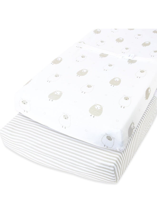 Cuddly Cubs Changing Pad Covers – 2 Pack – Snuggly Soft Plush Cotton Changing Table Covers for Boy, Girl – Fits Perfectly on Summer Infant and Other 16 x 32 Baby Changing Table Pads – Grey Stripes - Image 1
