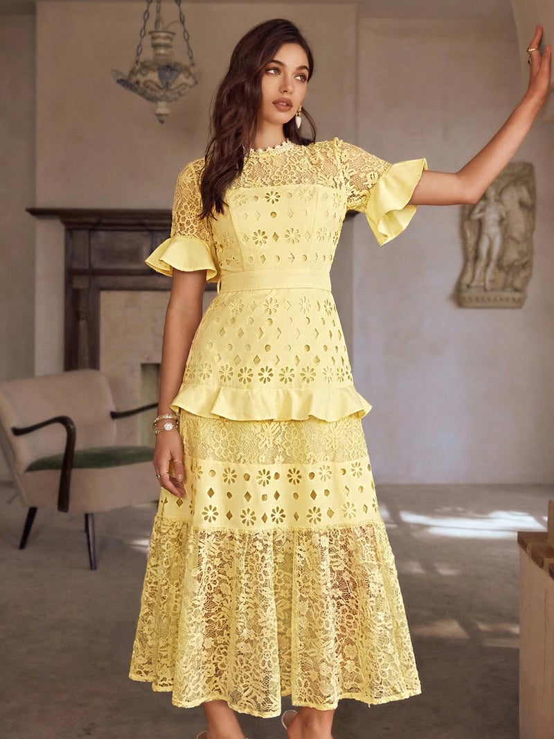 SIMPLEE Elegant Lace Midi Dress with Embroidery | Perfect for cocktail parties, holiday weddings, evening events, casual summer parties, and beach vacations. - Image 4