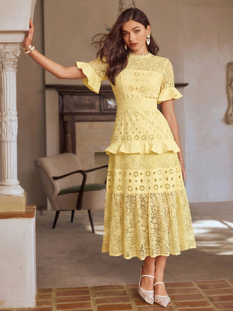 SIMPLEE Elegant Lace Midi Dress with Embroidery | Perfect for cocktail parties, holiday weddings, evening events, casual summer parties, and beach vacations. - Image 3