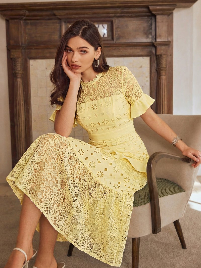 SIMPLEE Elegant Lace Midi Dress with Embroidery | Perfect for cocktail parties, holiday weddings, evening events, casual summer parties, and beach vacations. - Image 2