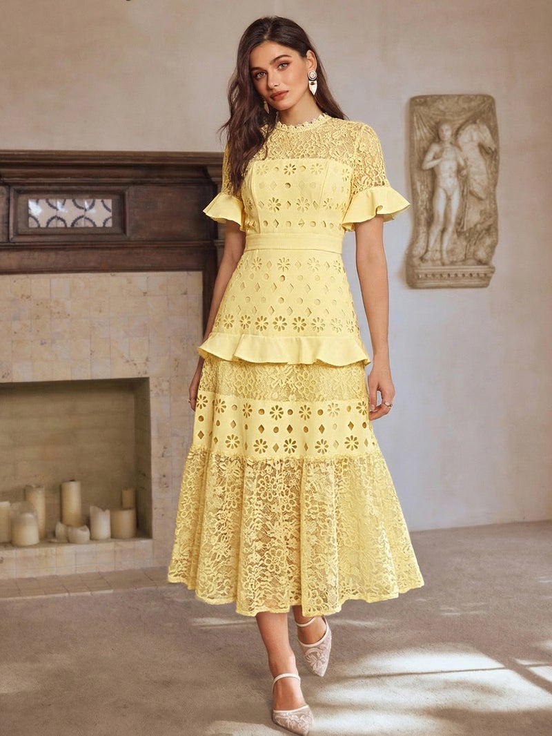 SIMPLEE Elegant Lace Midi Dress with Embroidery | Perfect for cocktail parties, holiday weddings, evening events, casual summer parties, and beach vacations. - Image 1