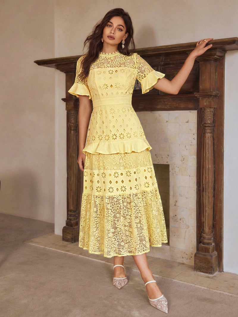 SIMPLEE Elegant Lace Midi Dress with Embroidery | Perfect for cocktail parties, holiday weddings, evening events, casual summer parties, and beach vacations. - Image 5