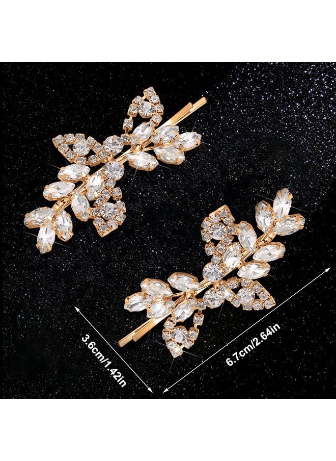 Waydress 4 Pieces Rhinestone Bridal Hair Clip Leaf Wedding Hairpin Bride Pearl Crystal Hair Clips Rhinestone Barrette Elegant Bridal Hairpins Hair Accessories For Women Girls(Goldrhinestone Style)  - Image 2
