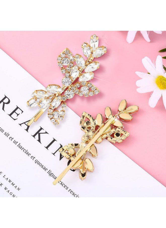 Waydress 4 Pieces Rhinestone Bridal Hair Clip Leaf Wedding Hairpin Bride Pearl Crystal Hair Clips Rhinestone Barrette Elegant Bridal Hairpins Hair Accessories For Women Girls(Goldrhinestone Style)  - Image 3