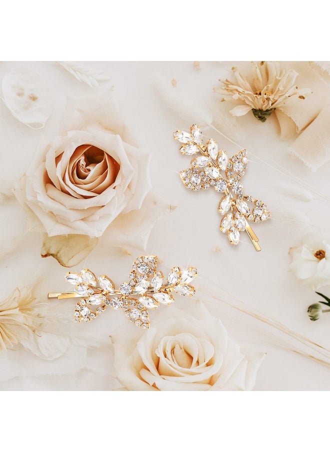 Waydress 4 Pieces Rhinestone Bridal Hair Clip Leaf Wedding Hairpin Bride Pearl Crystal Hair Clips Rhinestone Barrette Elegant Bridal Hairpins Hair Accessories For Women Girls(Goldrhinestone Style)  - Image 4