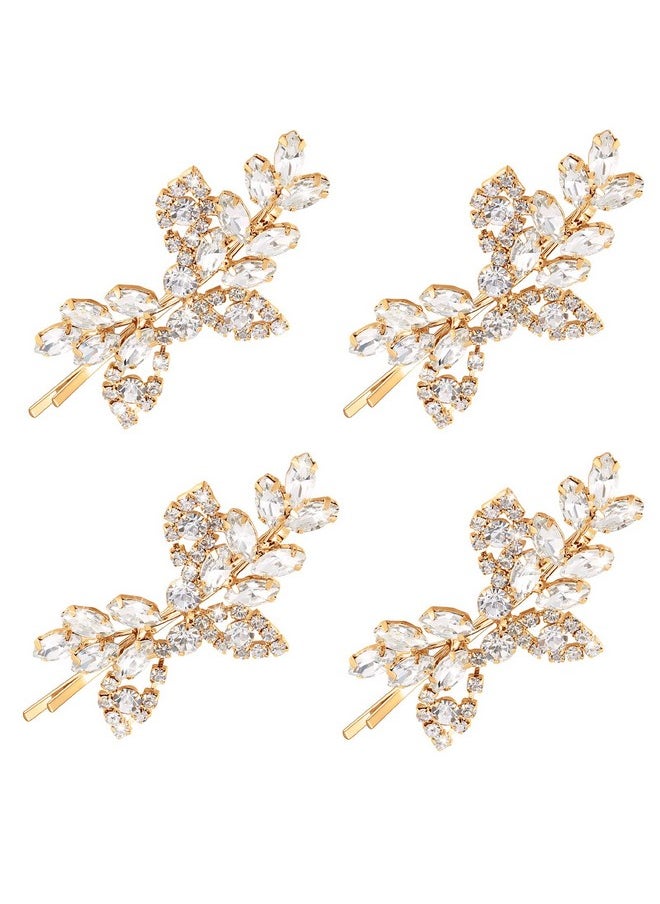 Waydress 4 Pieces Rhinestone Bridal Hair Clip Leaf Wedding Hairpin Bride Pearl Crystal Hair Clips Rhinestone Barrette Elegant Bridal Hairpins Hair Accessories For Women Girls(Goldrhinestone Style)  - Image 1