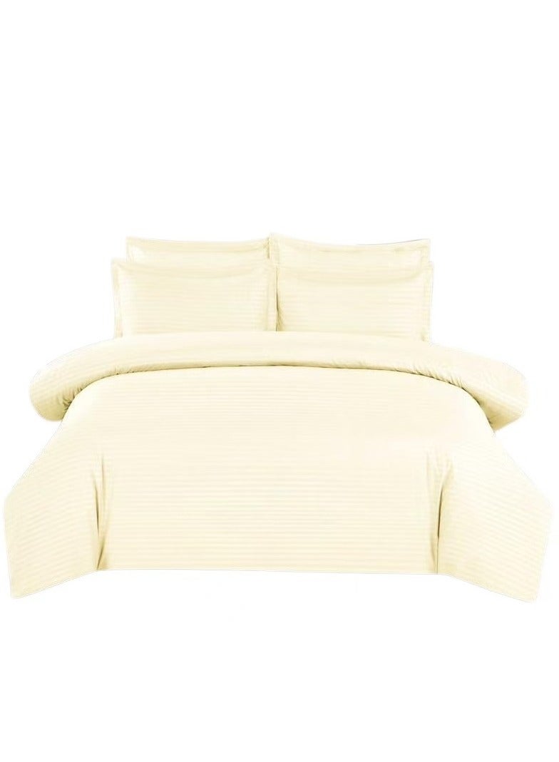4-Piece Single Size Sateen Striped Zipper Closure Duvet Cover Set Cotton Blend Beige 160 x 200cm