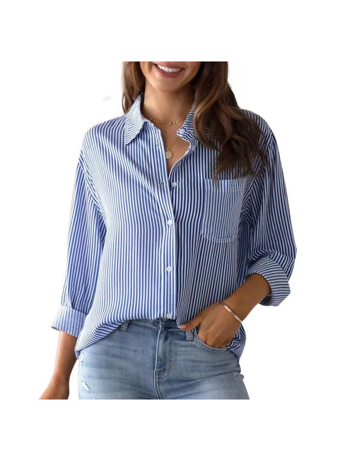 VUELO European And American Women's New Striped Cardigan Top Loose Casual Long Sleeve Shirt Women - Image 1