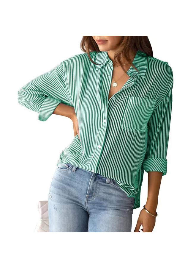 VUELO European And American Women's New Striped Cardigan Top Loose Casual Long Sleeve Shirt Women - Image 3
