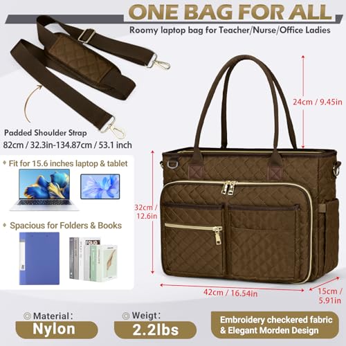 RAINSMORE Teacher Tote Bag 15.6 inch Laptop Bag for Women Work Bags Laptop Tote Nurse Bag Professional Computer Messenger with Insulated Pocket, Laptop Briefcase for Office, College, Nursing, Coffee - Image 5